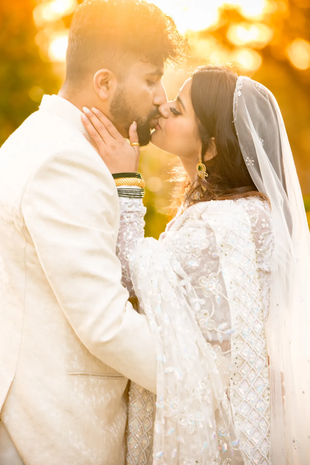 Romantic wedding kiss